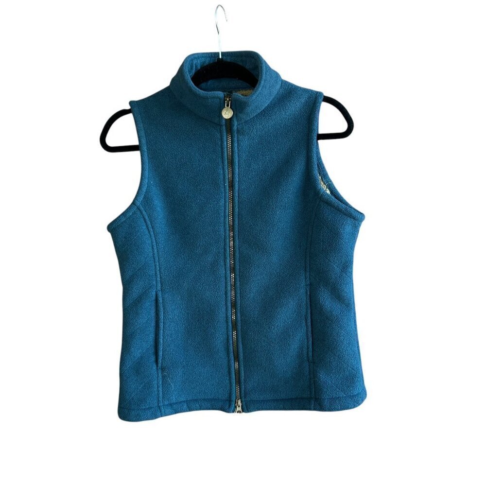 Outback Trading Company Teal Floral Fleece Lined Full Zip Vest Size Small